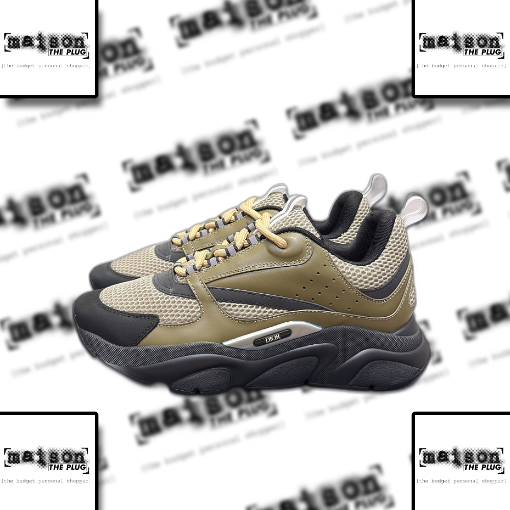 Khaki and Black Mesh Runner Sneakers