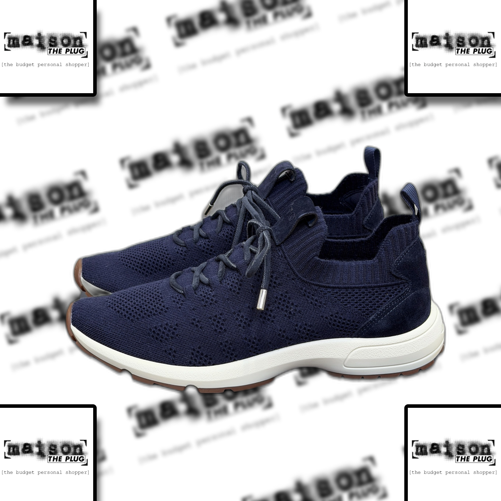 Navy Knit Sock Sneaker with Suede Accents