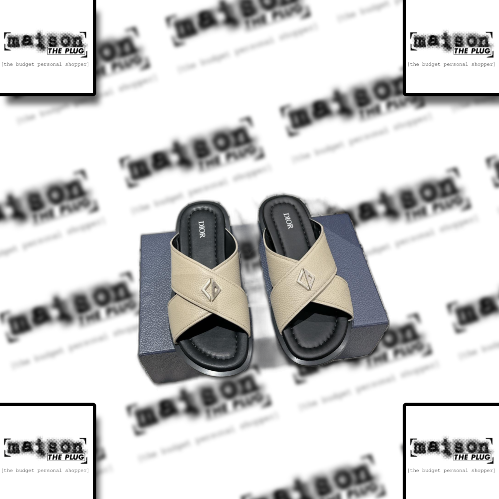 Dior Logo Cross Strap Slide Sandal Beige