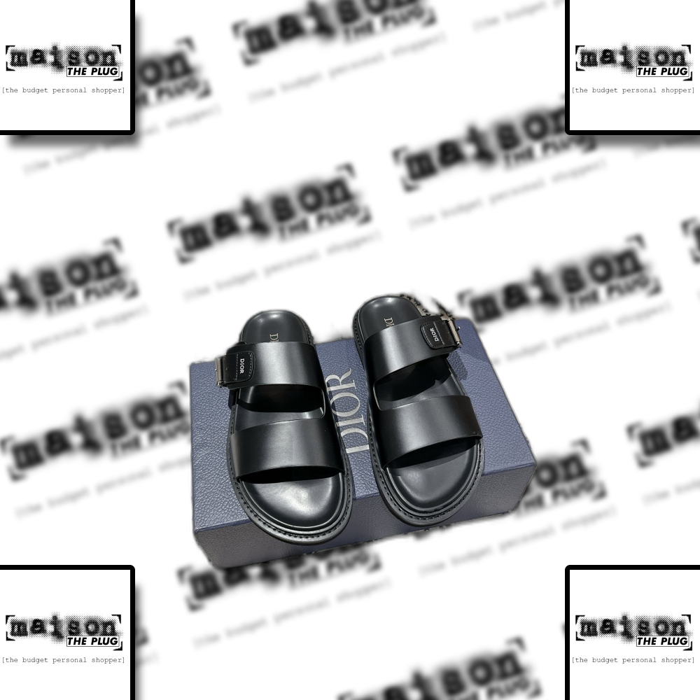 Black Leather Double Strap Slides