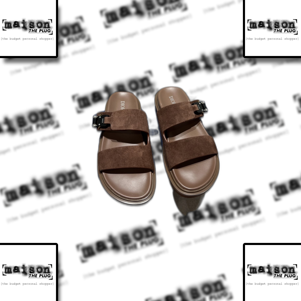 Brown Suede Double Strap Slide Sandals with Buckle