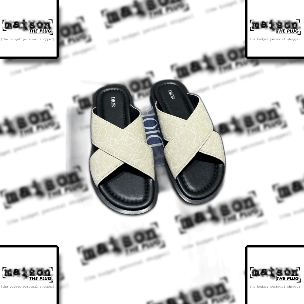 Dior All-Over Logo Slide Sandals Beige