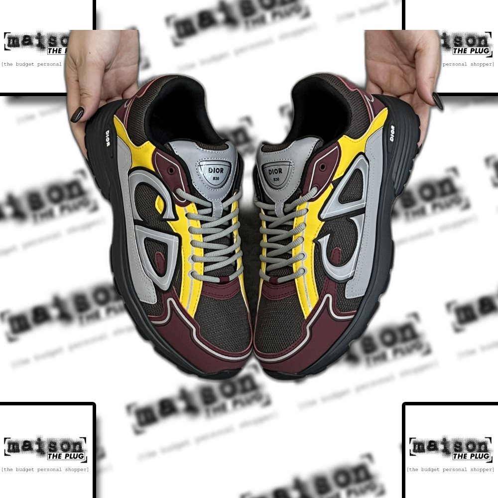 Runner Style Sneaker Burgundy Yellow Grey