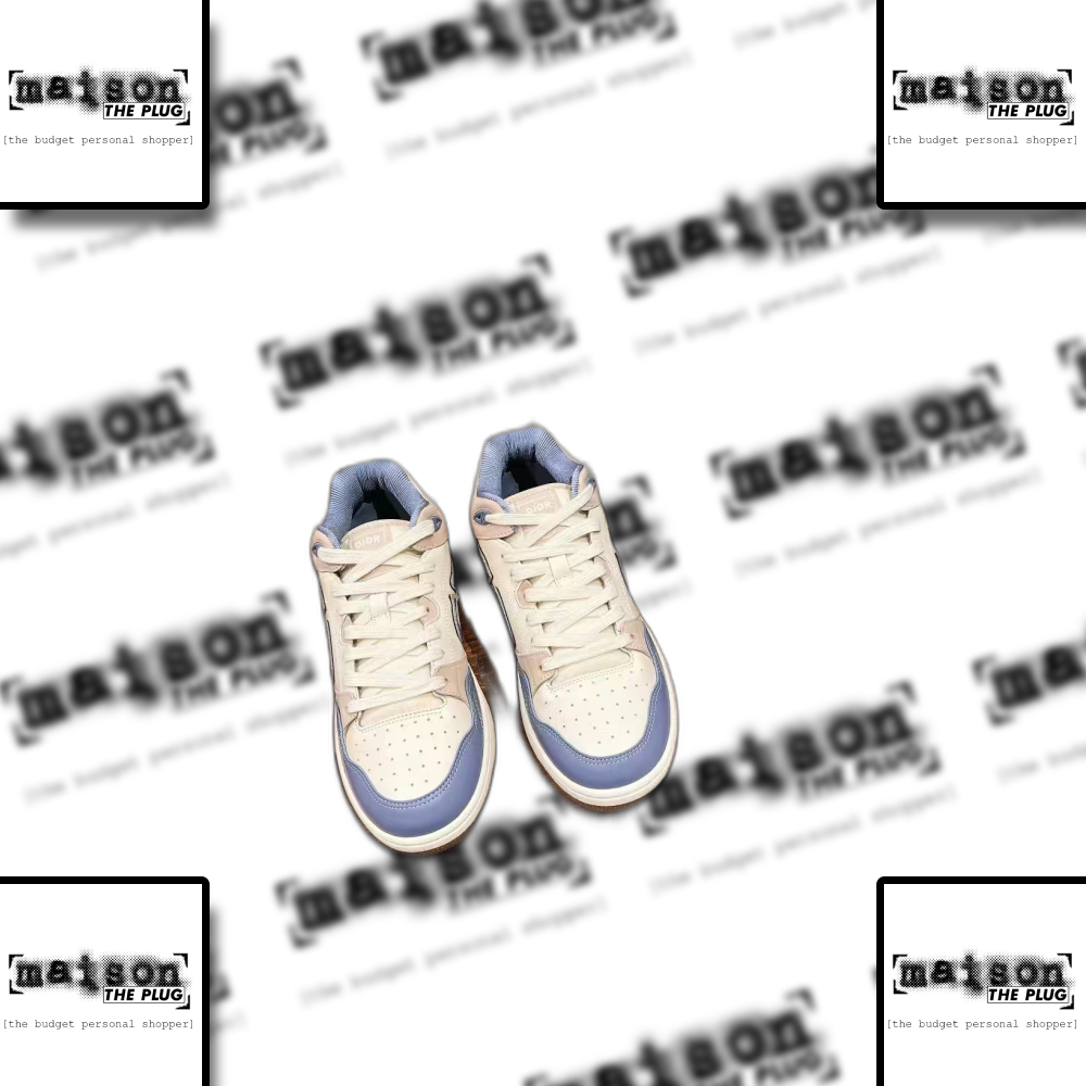 B-23 Low Top Perforated Leather Sneakers Beige Blue