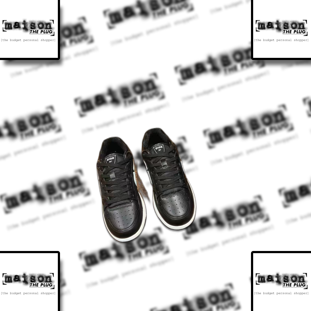 Black Leather Perforated Low Top Sneakers White Sole